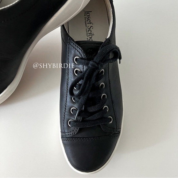 NEW Josef Seibel Black Leather Sneakers with White And Rubber Soles, Sz 38 - Picture 2 of 11
